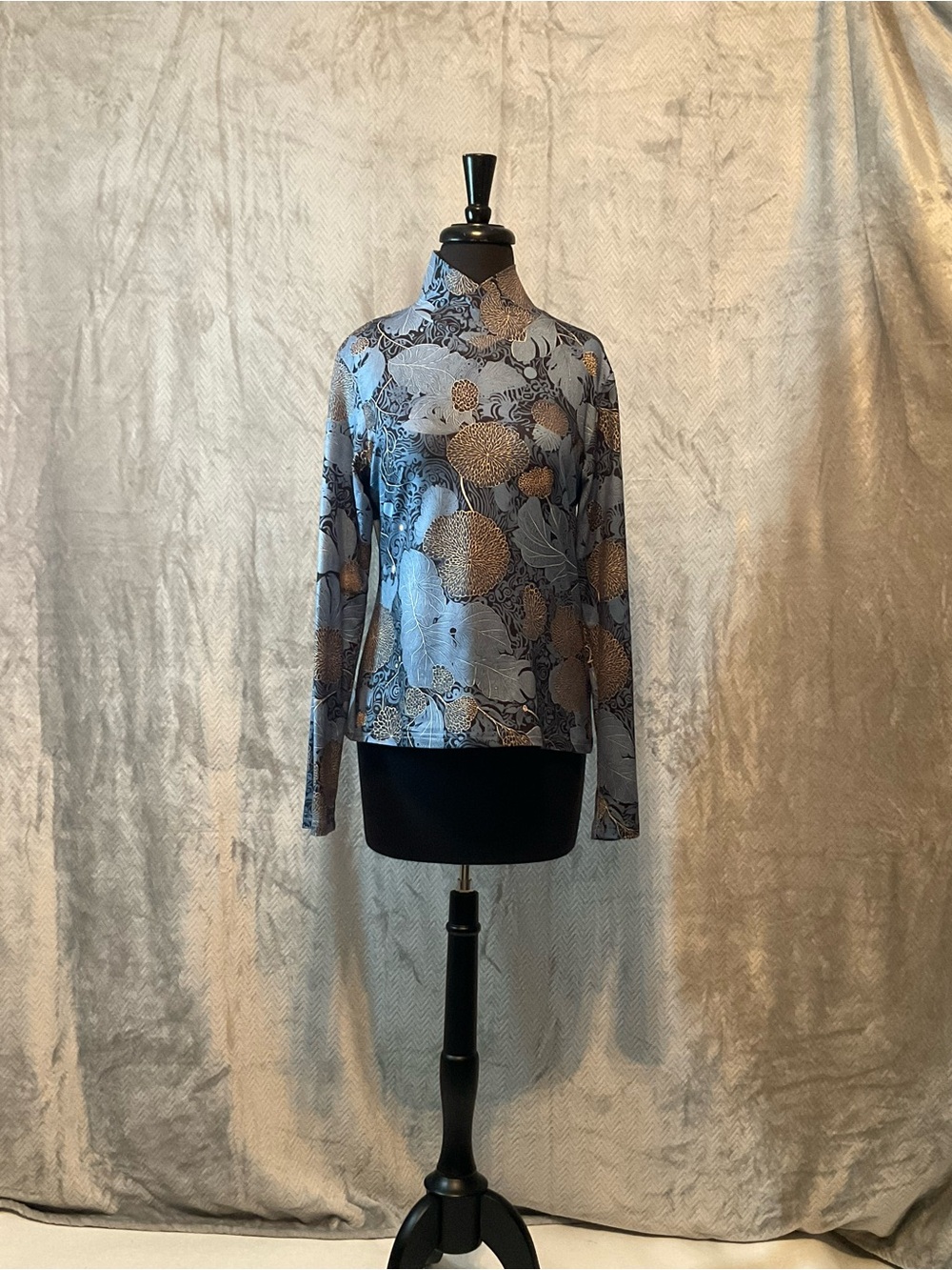 Light Blue Floral Mock Neck Long Sleeve Top